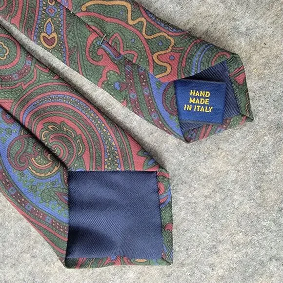 Polo Ralph Lauren Silk Slim Skinny Neck Tie Paisley Multicolor Italy Hand Made